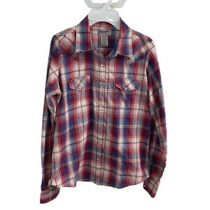 Wrangler Pearl snap plaid blue, white and blue size Small